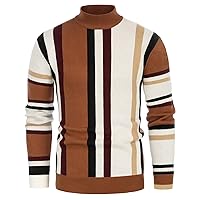 GRACE KARIN Mens Vintage Stripes Pullover Stand Collar Mockneck Jumper Sweater