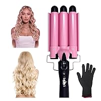 Coidak Curling Iron 3 Barrel, 1 Inch Hair Waver Curling Wand Adjustable 25mm Hair Crimper for Long or Short Hair, Heat Up Quickly Last Long Beach Wave Curling Iron for Women Pink