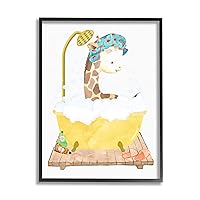 Stupell Industries Children's Giraffe Animal Bubble Bath Yellow Bathroom Black Framed Wall Art, White