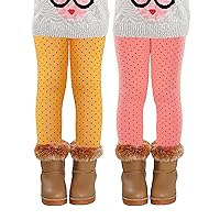 Kiench Girls' Fleece Lined Leggings Winter Cotton Thick Stretchy Pants 2-Pack