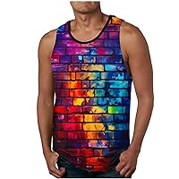 Men's Tank Tops Summer Fashion Gradient Color 3D Printed Tank Top T-Shirt Novelty Digital Print Workout Shirts