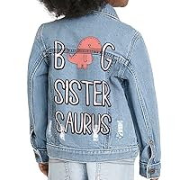 Big Sister Saurus Toddler Denim Jacket - Cute Jean Jacket - Dino Denim Jacket for Kids
