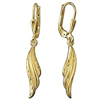 Clever Jewellery Golden Earrings Wings Matt and Shiny Combined, PARTLY Diamond-Cut Patterned 333 gold 8 carat