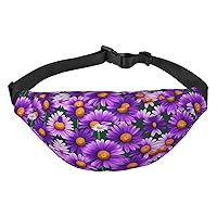 Purple Daisy Adjustable Belt Hip Bum Bag Fashion Water Resistant Hiking Waist Bag for Traveling Casual Running Hiking Cycling