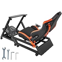 VEVOR Pre-installed Steering Racing Wheel Stand, Universal Base Fit for Logitech/Thrustmaster/Fanatec, Multi-Position Adjustable Driving Simulator, Comfortable PVC Leather Integrated Cockpit w/Wheels