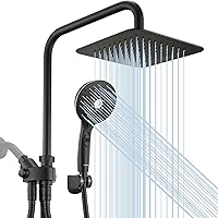Dual Shower Head Combo, Black 8'' High Pressure Rain/Rainfall Shower Head,5 Settings Adjustable Handheld Showers,with 15