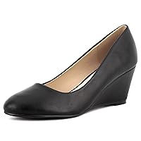 Greatonu Women's Wedge Pumps Closed Toe High Heel Slip on Office Dress Shoes