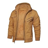HOOD CREW Men’s Jackets Winter Thicken Fleece Lined Outerwear Tactical Military Cargo Jacket with Hood