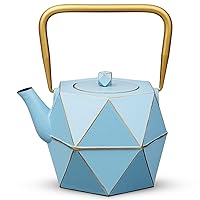 Toptier Cast Iron Teapot, Stovetop Safe Japanese Cast Iron Tea Kettle, Diamond Design Tea Pot with Removable Infuser for Loose Tea, 40 Ounce (1200 ml), Blue