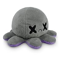 TeeTurtle - The Original Reversible Octopus Plushie - Happy Purple + Dead Gray - Cute Sensory Fidget Stuffed Animals That Show Your Mood