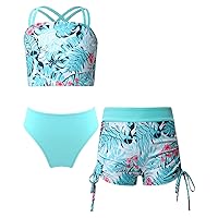 iiniim Kids Girls Floral Printed Tankini Swimsuits 3 Piece Bathing Suit Strappy Swimwear Outfits