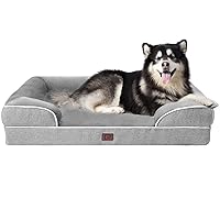 EHEYCIGA Orthopedic Dog Beds for Extra Large Dogs, Waterproof Memory Foam XXL Dog Bed with Sides, Non-Slip Bottom and Egg-Crate Foam Big Dog Couch Bed with Washable Removable Cover, Grey