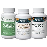 Pattern Wellness Cognitive Health Bundle - Cognitive Complex, Turmeric Curcumin, & Ashwagandha - Brain Function Support - 3 Pack, All-Natural, Plant-Based Formulas