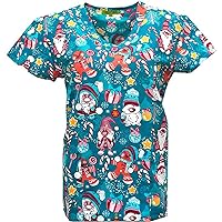 Christmas Scrub TOP Women Multiple Colors (Large, Green Gnomes and Gingerbread Cookies)