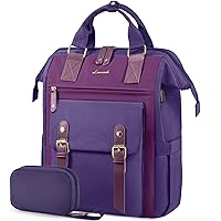 LOVEVOOK 17 Inch Laptop Backpack For Women, Teacher Work Backpack Purse, Waterproof Travel Backpack, Nurse Bag Business Laptop Bag, Wide Open Computer Back Pack, Purple-purple-purple