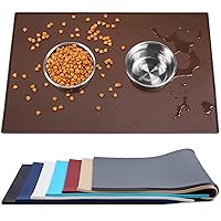 VIVAGLORY Dog Food Mat, Cat Dog Feeding Mat, Waterproof Non-Slip Food Grade Silicone Mat Placemat with Raised Edge, Anti-Messy Pet Bowl Mat for Food and Water, Chocolate, L(24