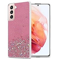 Case Compatible with Samsung Galaxy S21 5G in Pink with Glitter - Protective TPU Silicone Cover with Sparkling Glitter - Ultra Slim Back Cover Case
