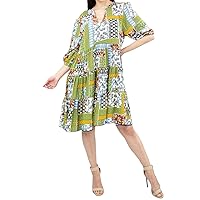 Green Country Patterned Flare Bottom Style Dress