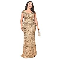 Women Elegant Sequins Evening Dress Formal Long Floor-Length V-Neck Prom Party Mermaid Gown
