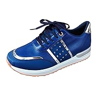 Ladies Fashion Color Blocking Leather Round Head Lace Up Flat Casual Sports Shoes Classic Nylon Sneaker Womens