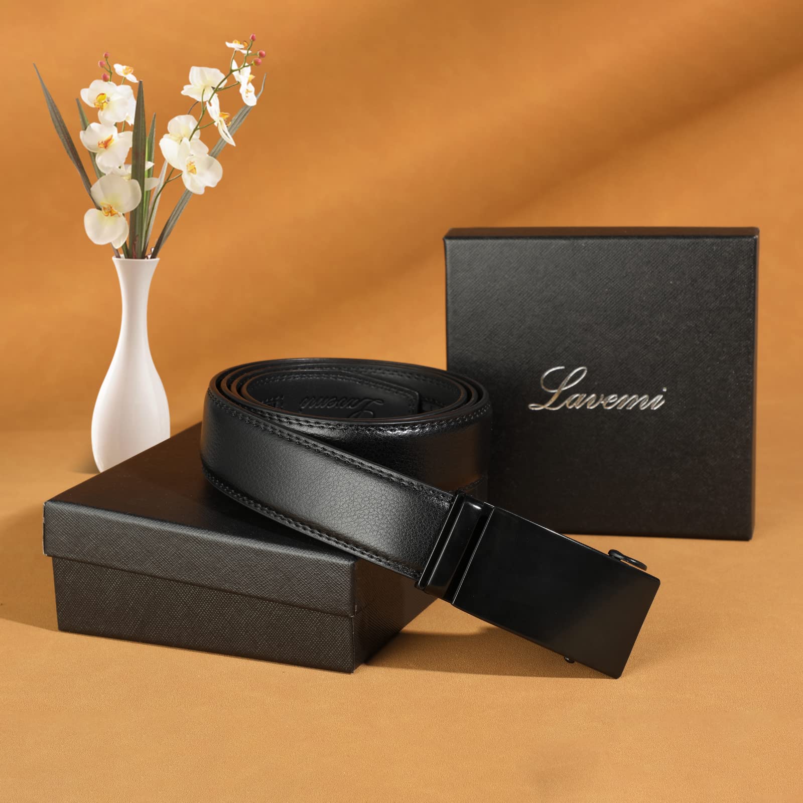 Lavemi Men's Real Leather Ratchet Dress Casual Belt, Cut to Exact Fit, Elegant Gift Box
