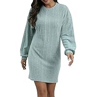 Women's Sexy Dresses Autumn and Winter Casual Fashion Long Sleeve Solid Color Round Neck Hip Cover Dress, S-2XL