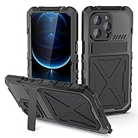 iPhone 14 Pro Max Metal Bumper Military Rugged Silicone Case Heavy Duty Armor iPhone 14 Pro Max Metal Case with Stand Built-in Gorilla Glass Full Cover Dustproof Outdoor Cover (Sliver)