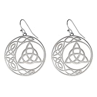 Stainless Steel Triquetra Celtic Knot Symbol Crescent Moon Earrings Circle Charm Drop Dangle Earring for Women Girls Jewelry Gifts