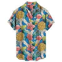 Funky Hawaiian Shirt for Men Button Down Pineapple Print Tees Short Sleeve Cotton Linen Holiday Beach Bowling Blouses