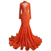Prom Dress Sequins High Neck Mermaid Pageant Evening Party Dress