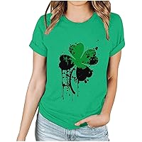 Womens St Pattys Day T Shirt Irish Lucky Clover Print T Shirts Tops Loose Fit Fashion Casual Short Sleeve Dressy Blouses