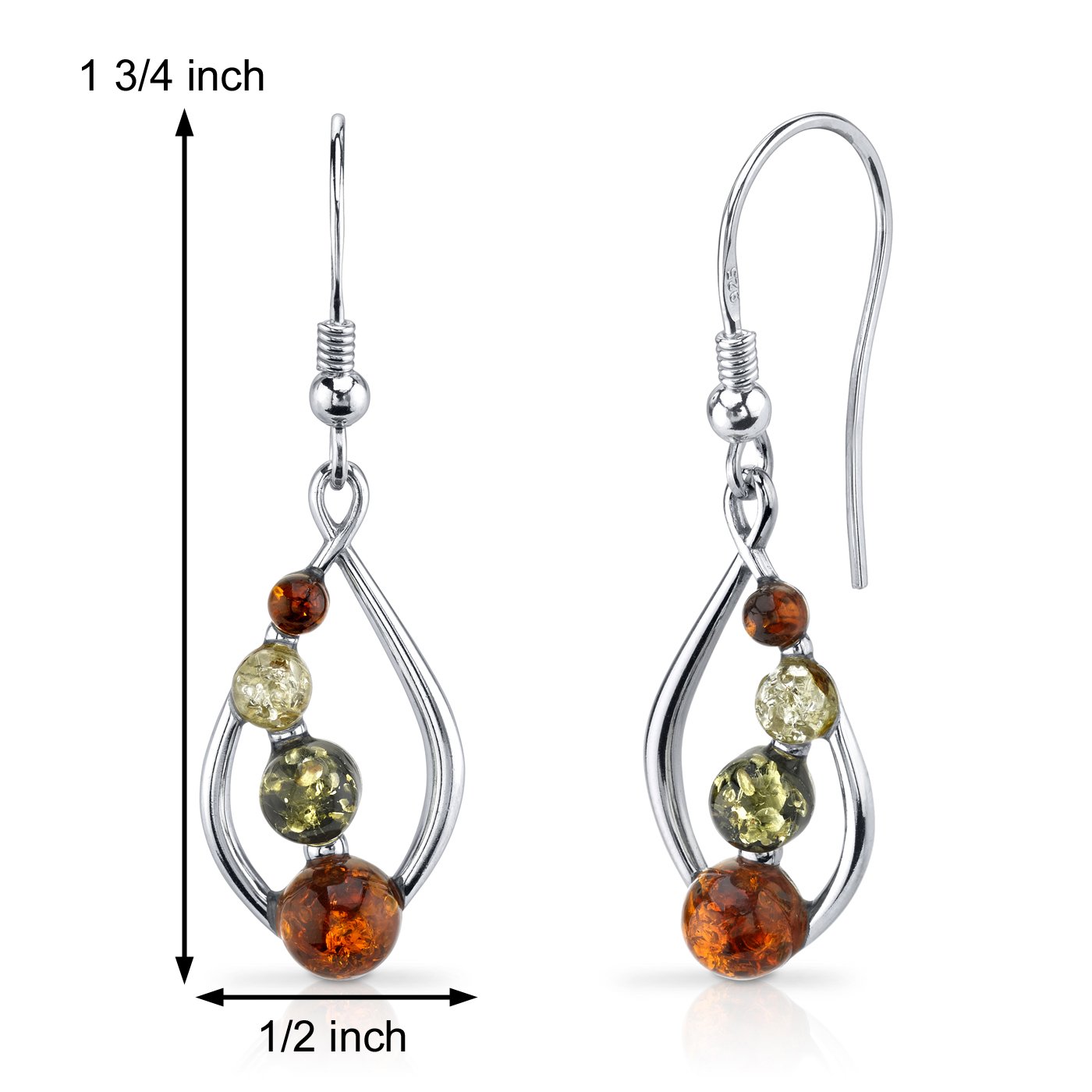 Peora Genuine Multicolor Baltic Amber Open Leaf Pendant Necklace, Earrings and Bracelet in Sterling Silver