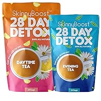 SkinnyBoost 28 Day Detox Tea Kit-1 Daytime Tea (28 Bags) 1 Evening Detox Tea (14 Bags) Non GMO, Vegan, Reduce Bloating, All Natural Detox and Cleanse