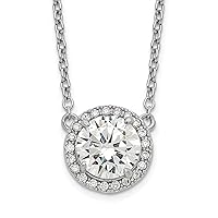 Sterling Silver Rhodium-plated Round CZ Halo w/1in ext Necklace