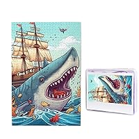 1000 Piece Puzzle - Cartoon Fish Eating Ship in Ocean Sea Puzzles for Adults Challenging Jigsaw Puzzle Personalized Picture Puzzle Wooden Jigsaw Puzzles 29.5