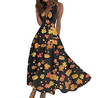 Summer Dresses for Women Resort Sundresses Dress Boho Floral Casual V Neck Sleeveless Print Dresses