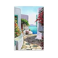 Mediterranean Landscape Oil Painting Wall Art Poster Modern Decorative Poster Canvas Wall Art Prints for Wall Decor Room Decor Bedroom Decor Gifts 12x18inch(30x45cm) Unframe-style