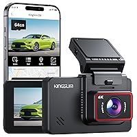 Kingslim 4K Dash Cam with 64GB Card, Front and Rear Car Dashcam Camera for Cars Support WiFi APP GPS, 3