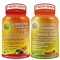 Quercetin with Bromelain Vitamin C and Zinc with Organic Whole Food Quercetin for Immune Support - bundle up with - Liposomal Vitamin C 1500mg Capsules, Made with Organic Acerola Cherries & Camu Camu