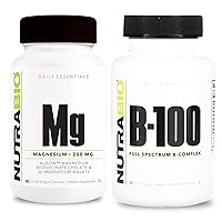 B-100 B Vitamin Complex and Reacted Magnesium Supplement Bundle – Vitamin Supplement Bundle May Help with Immune System, Bone Health, Healthy Hair, Skin, and Nails
