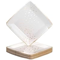 Silver Spoons Abstract Design Square Disposable Paper Plates (18 Pc) Heavy Duty Paper Plates 7 inch, Dessert Plates for Birthday, Gold Dinnerware Set for Baby Showers, Weddings & Events - Ivory