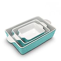 NutriChef 3-Piece Ceramic Casserole Dishes for Oven - Porcelain Bakeware Dishes w/Premium Non-Stick Coating & Built-In Handles - Dishwasher & Microwave Safe - 14.7