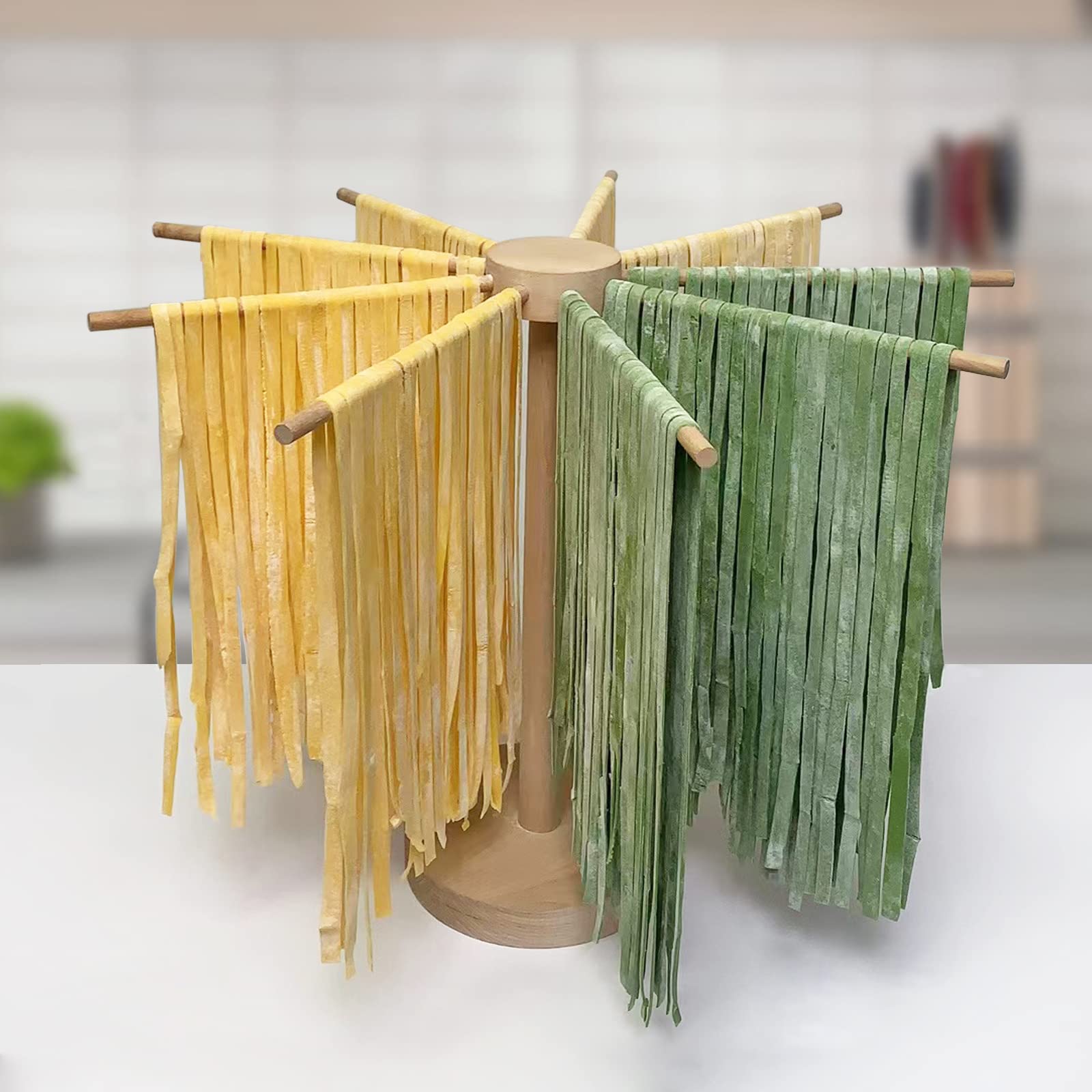 Pasta Drying Rack, Large Wood Pasta Rack Collapsible for Fresh Pasta Noodle Spaghetti Dryer Hanger Stand