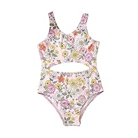 WDIRARA Girl's Floral Print Cut Out V Neck One Piece Swimsuit Swimwear Summer Beach Bathing Suit