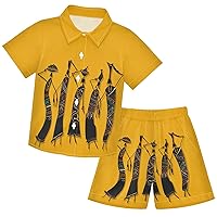 visesunny Toddler Boys 2 Piece Outfit Button Down Shirt and Short Sets African Women Pattern Boy Summer Outfits 3-10Y