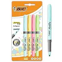 Bic Highlighter Grip Pens with Anti-Drying Technology in 4 Assorted Colors, Water-Based, Pack of 4