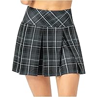 Teen Girls Plaid Pleated Tennis Skirts Stretchy high Waisted Golf Skirts with Pockets Workout Yoga a-line Mini Skirts