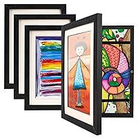Kids Art Frame, Pack of 4 A4 Artwork Frames Changeable for Kids, 8.7x11.8 Front Opening Picture Frame Hold up to 150 Paintings, Ideal for Children's Drawings, Art Projects, School, Home (Black)