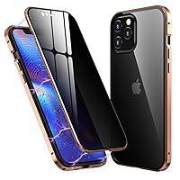 Privacy Magnetic Case Compatible with iPhone 12 Pro Max Anti Peeping Double Sided Tempered Glass Magnet Absorption Metal Bumper with Anti-Spy Privacy Screen Protector Golden