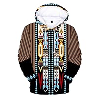 WENKOMG1 Ethnic Printed Hoodies for Men Long Sleeve Native Style Pullover Winter Fall American Indian Graphic Sweatshirt
